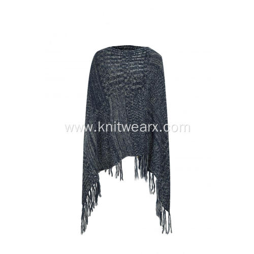 Women's Knitted AB Yarn Shawl Tassels Bohemian Poncho